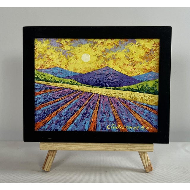 "№AAA4658 The oil painting on cardboard titled ""The Sun's Rays Glide Across the Meadows"" captures the breathtaking...
