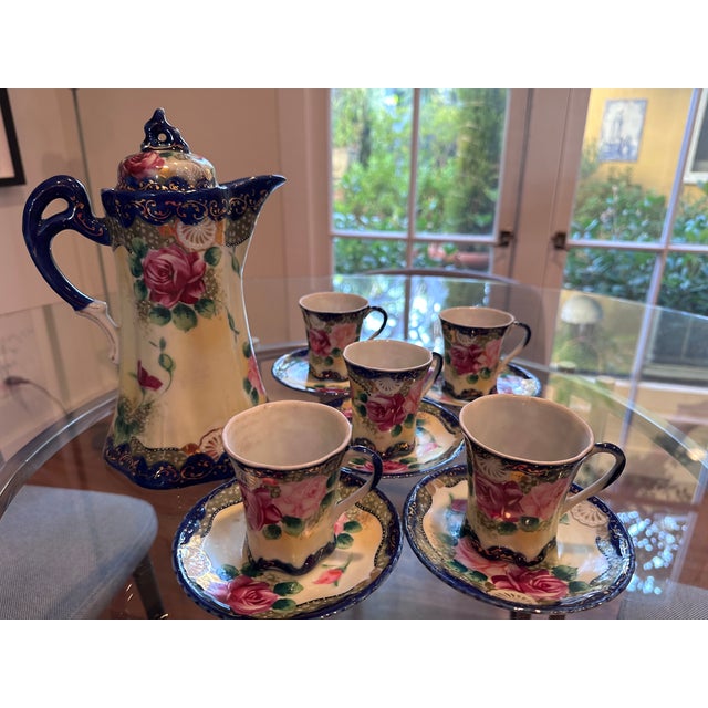 Ceramic Late 19th Century Nippon Hand-Painted Porcelain Chocolate Pot Set With Cups and Saucers For Sale - Image 7 of 8
