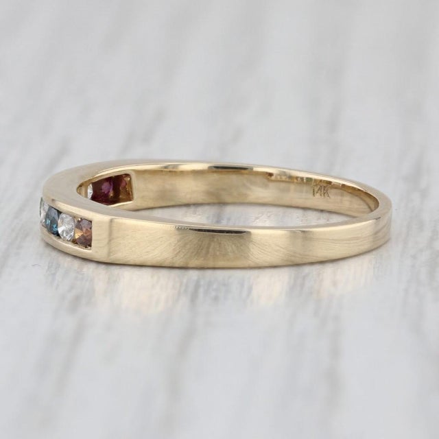 2010s 0.22ctw Multicolor Diamond Ring 14k Gold Stackable Wedding Band Size 6.75 For Sale - Image 5 of 8