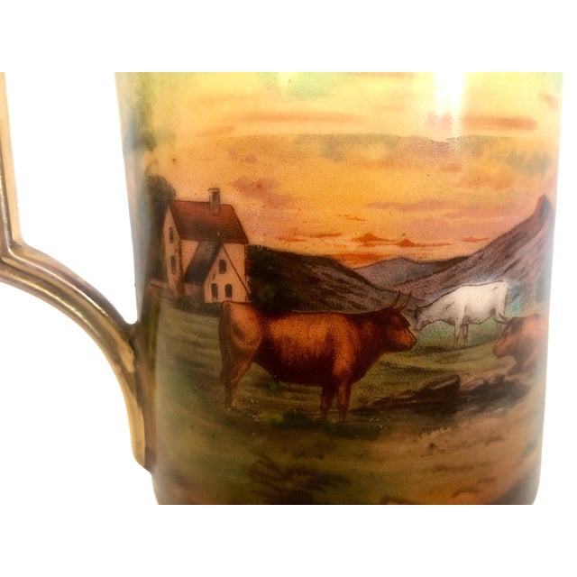 Early 20th Century Early 20th Century Highland Cattle at Sunset on an Antique Porcelain Pitcher For Sale - Image 5 of 12