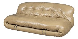 Italian Beige Soriana Leather Sofa by Tobia Scarpa for Cassina, 1980