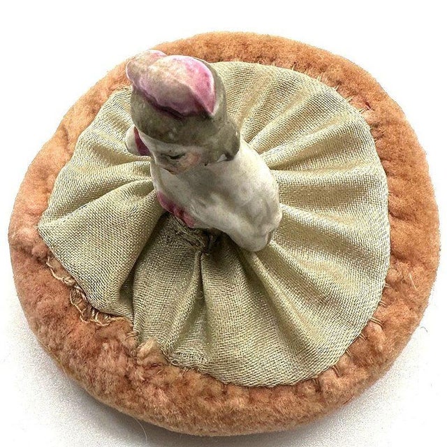Mid 20th Century German Porcelain Boudoir Doll Powder Puff Pin Cushion For Sale - Image 4 of 6