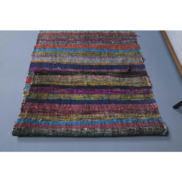 Vintage Turkish Hand-Knotted Wool Cotton Purple Kilim Runner Rug For Sale - Image 4 of 11