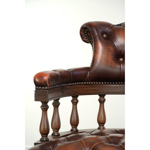 English Cowhide Chesterfield Swivel and Tilt Button Office Chair For Sale - Image 10 of 16