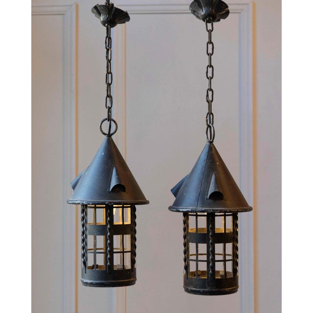 Early 20th-Century French Iron Lanterns - Set of Four For Sale In Atlanta - Image 6 of 12