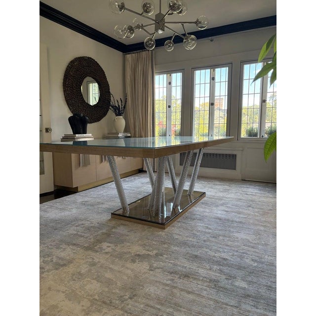 Modern 8 Seat Dining Table. Luxurious Eucalyptus High Gloss Top and Murano Glass Base Attributed to Constantini Pietro For Sale