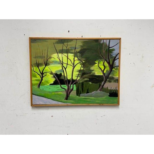Post Modern Colorful Landscape of Bare Trees, Framed For Sale - Image 4 of 12
