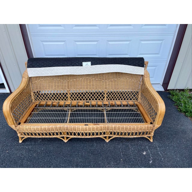 Vintage Henry Link Wicker Rattan Sofa – Scalloped Braided 3-Seater Couch White For Sale - Image 9 of 10