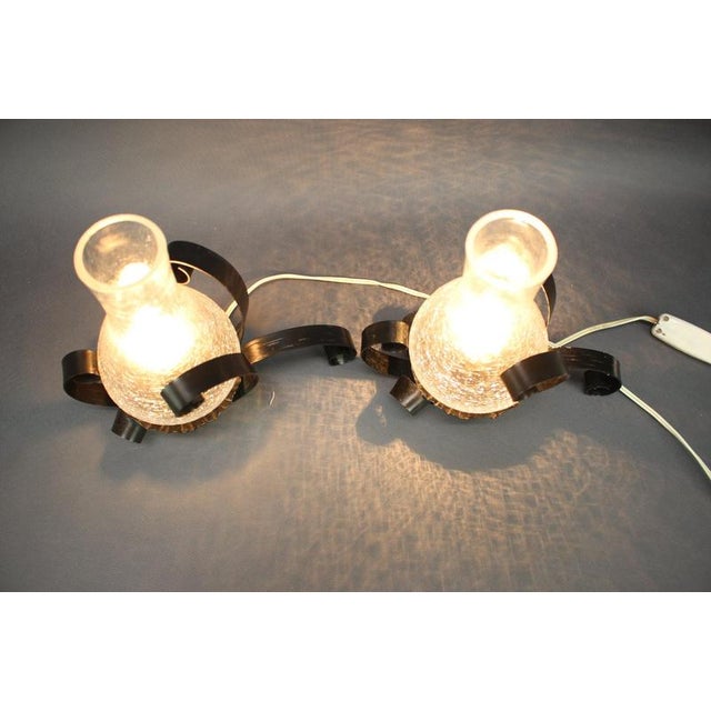 Black Czechoslovakian Crackle Glass Table Lamps with Wrought Iron Frames, 1950s, Set of 2 For Sale - Image 8 of 9