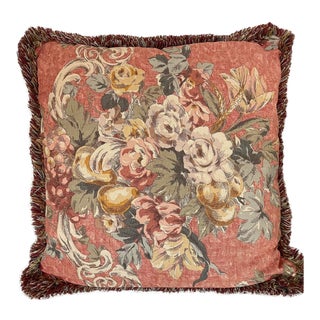 Large Vintage English Cottage Pillow With Pears, Wheat, Florals For Sale