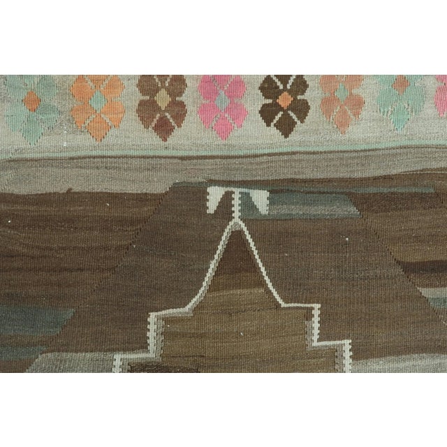Vintage Turkish Kars Nomads Brown Kilim Rug For Sale - Image 12 of 13