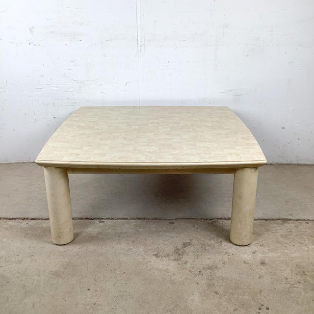 1980s Lane Postmodern Faux Parchment Coffee Table With Sculptural Cylinder Legs For Sale - Image 12 of 18