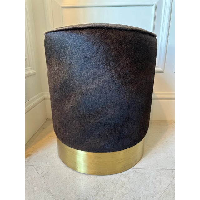 Terrific Vintage Hair on Hide Stool/ Ottoman by Arteriors. Hair on hide with black/brown coloration with natural...