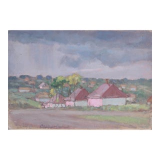 Original Rural Impressionism Oil Painting, Ukrainian Village Art, 1970s 23-33 For Sale