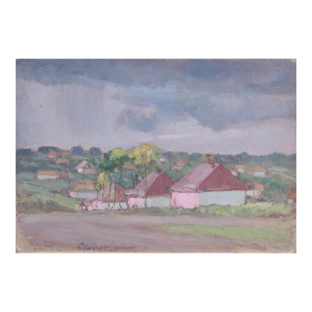 Original Rural Impressionism Oil Painting, Ukrainian Village Art, 1970s 23-33 For Sale