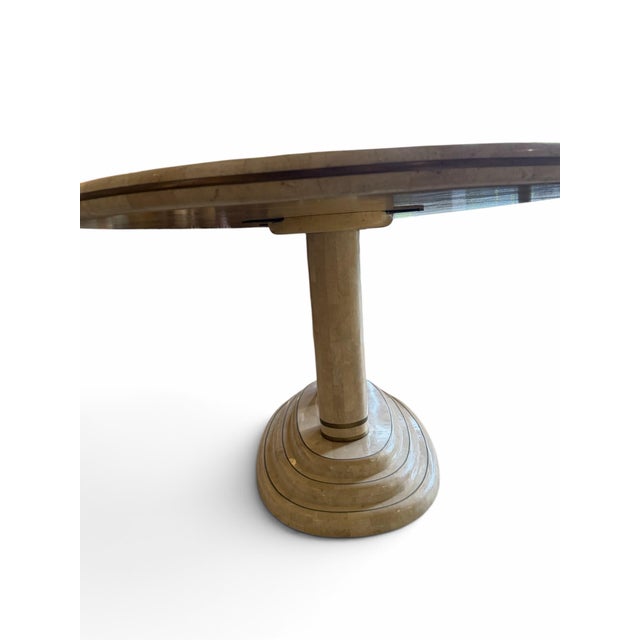 Postmodern 1980s Postmodern Tessellated Stone Oval Dining Table With Brass Inlay For Sale - Image 3 of 9