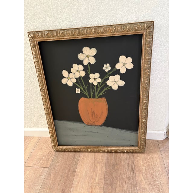 Large Original Vintage Framed Primitive Floral Bouquet Painting For Sale In Sacramento - Image 6 of 6