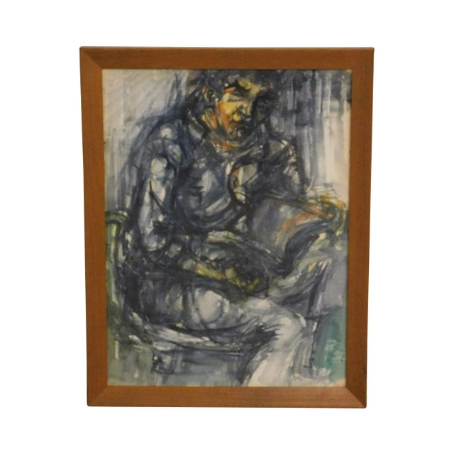 Vintage Modernist Figural Watercolor Original Painting For Sale - Image 13 of 13