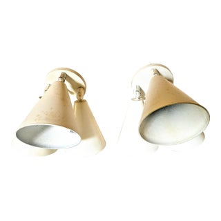 Vintage 60s Tri Cone Metal Atomic Electric Light Sconces - a Pair For Sale
