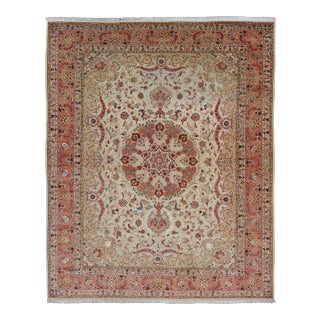 Vintage Persian Fine Tabriz Rug With Floral Medallion Design in Wool and Silk 9'10 X 13'0 For Sale