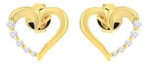 14K Yellow Gold 1/8 Cttw Diamond Journey Heart Hoop Earrings, A Pair