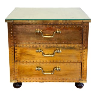 Vintage Sarreid Brass Clad Three Drawer Chest For Sale