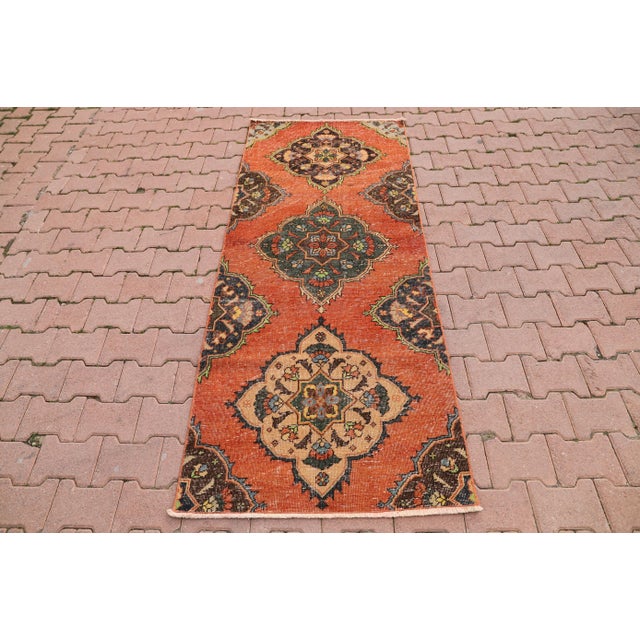 1970s Turkish Orange Handmade Runner Rug For Sale - Image 9 of 9