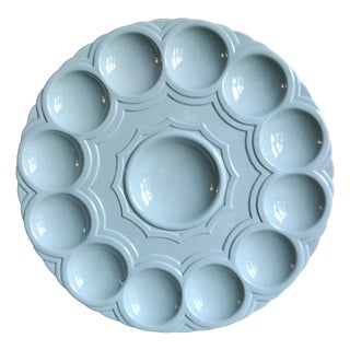 Art Deco Aquamarine Blue Oyster Tray from Sarraguemines, 1930s For Sale