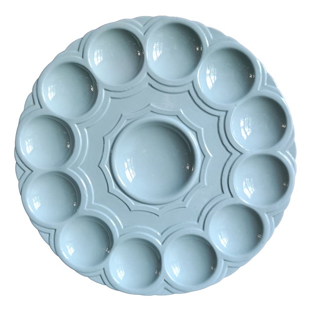 Art Deco Aquamarine Blue Oyster Tray from Sarraguemines, 1930s For Sale