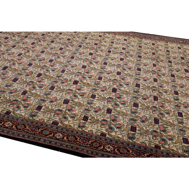 Antique Persian Tehran Handmade Multicolor Floral Pattern Beige Rug For Sale - Image 10 of 11