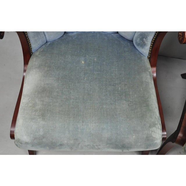 Vintage French Hollywood Regency Mahogany Saber Leg Parlor Lounge Chair - A Pair For Sale - Image 9 of 16