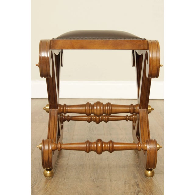 Brown Mid 20th Century Regency Style Curved X-Base Stool For Sale - Image 8 of 13