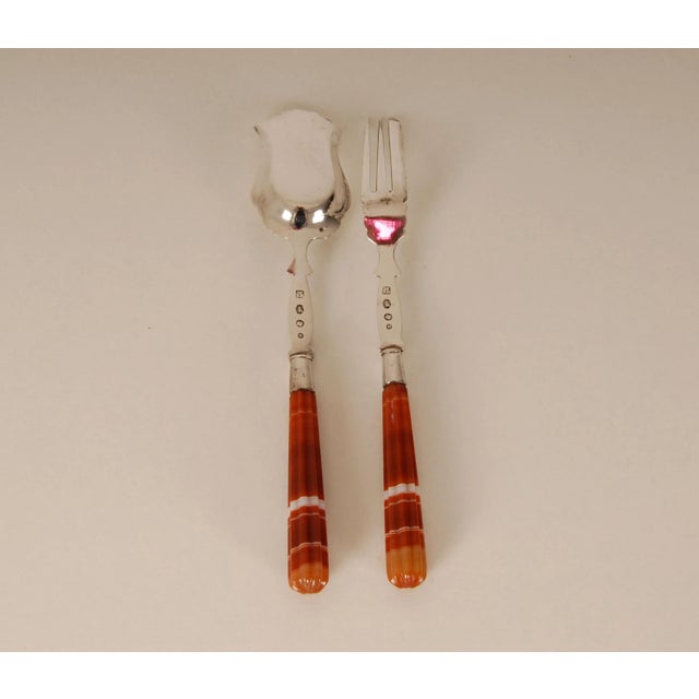 Victorian Victorian Flatware Silver Cutlery Agate Tableware Fork Spoon Ginger Cutlery Set- 2 Pieces For Sale - Image 3 of 11