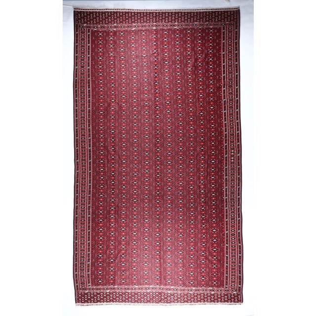 Large Vintage Yamut Flatweave Kilim — Natural Vegetable Dyes This fantastic old Yamut flatweave kilim is a striking...