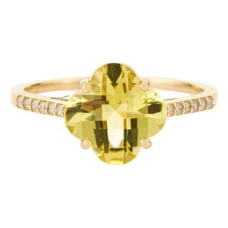Modern Glam 2.04ct Lemon Topaz Diamond Clover Cocktail Ring in 14k Gold Size 4 For Sale
