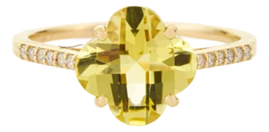 Modern Glam 2.04ct Lemon Topaz Diamond Clover Cocktail Ring in 14k Gold Size 4