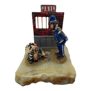 Vintage Ron Lee “Great Escape” Jail Scene Clown Sculpture on Onyx Base, Signed 1987