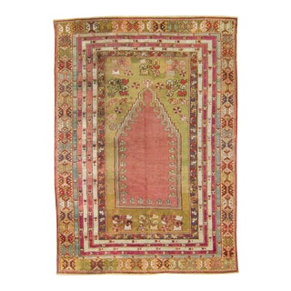 House of Séance - 1880s Antique Anatolian Wool Pile Temple Prayer Small Accent Hand-Knotted Rug - 3′11″ × 5′7″ For Sale