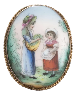 Antique 9k Gold Hand-Painted Porcelain Brooch