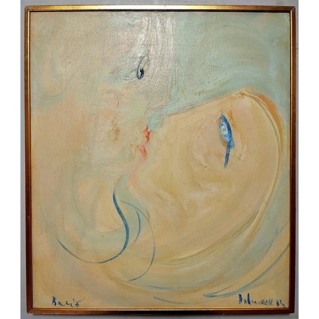 Mario Salmaso, Il Bacio, 1974, Oil on Canvas For Sale - Image 3 of 4