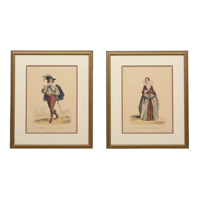 Circa 1840 Achille Devéria French Hand-Colored Costume Lithographs – Pair For Sale
