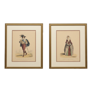 Circa 1840 Achille Devéria French Hand-Colored Costume Lithographs – Pair