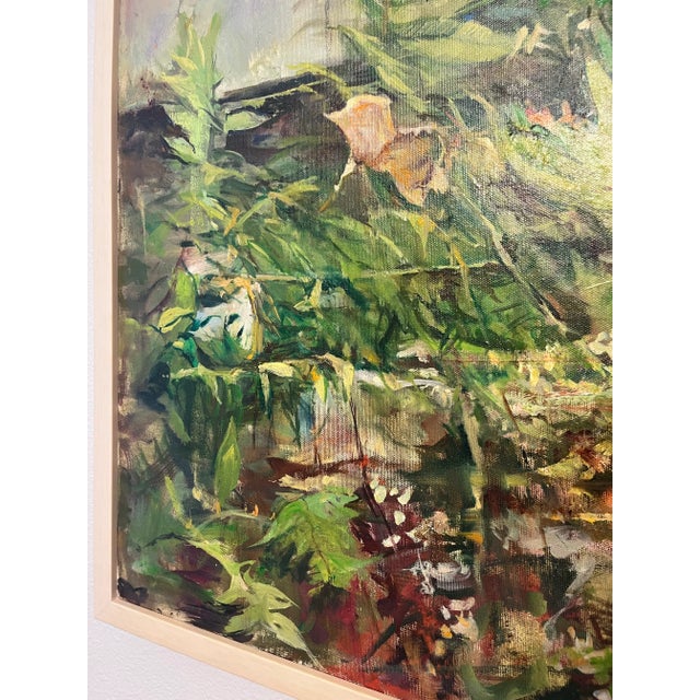 Late 20th Century Late 20th Century Vintage Garden With Box Oil Painting For Sale - Image 5 of 7