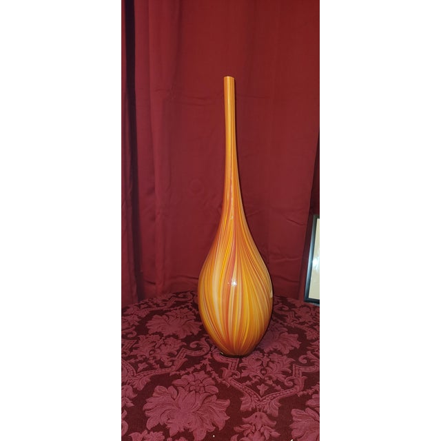 Tall Orange Swirl Art Glass Floor Vase, Mid-Century Modern Style For Sale - Image 4 of 9