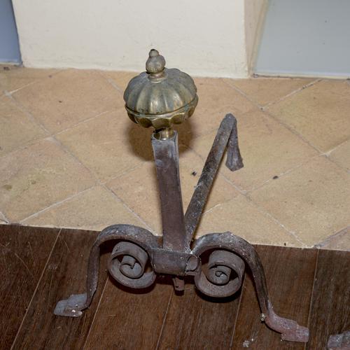 Antique Andirons with Wrought Metal Knobs, Set of 2 For Sale - Image 6 of 9