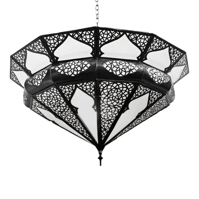 Vintage Moroccan Metal Frosted Dish Pendant Light For Sale