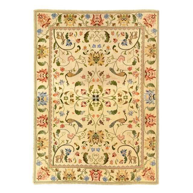 1960s Ivory Fine Hand Knotted Turkish Rug 9'6'' X 13'2'' For Sale - Image 4 of 4