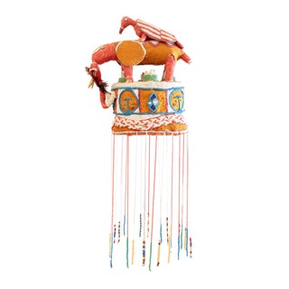 Vintage African Elephant & Bird Nigeria Beaded Yoruba Crown Sculpture For Sale