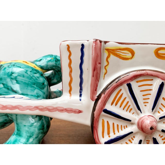 Vintage Italian Handpainted Donkey with Cart Bowl Sculpture from Deruta, Italy For Sale - Image 13 of 18