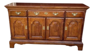 Vintage Cherry Wood Sideboard With Brass Handles and Pulls Linned Drawers